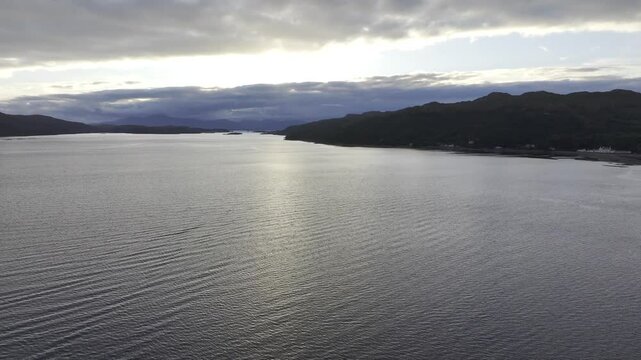 Evening mood at Loch Alsh, drone shot, Reraig, Kyle, Scotland, Great Britain