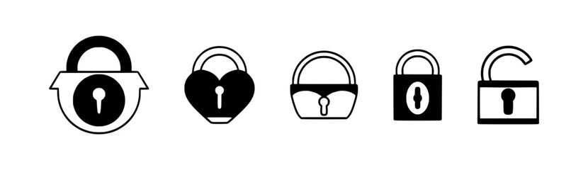 Padlock and Lock Icon Set for Security, Privacy, and Digital Safety – Ideal for Passwords, Encryption, and Safe Access Applications