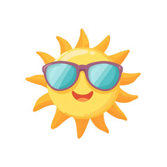 Happy sun wearing sunglasses, radiating joy and warmth isolated on a white background, transparent background.