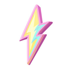 Bright lightning bolt illustration with pastel colors and playful design isolated on a white background, transparent background.