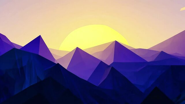 animated loop abstract fractal mountain silhouettes againstbeautiful sunrise horizon breathtaking landscape combines artistry nature inseamless