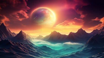 Majestic mountain scene featuring vibrant colors brushstrokes abstract impressionist landscape. AI generated