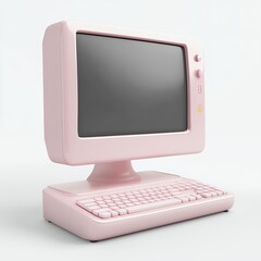 Fototapeta premium Pink Retro Desktop Computer with Blank Screen.