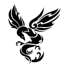 Obraz premium Vector de ave fénix en estilo tribal. Ilustración de tatuaje fénix aislado. Diseño silueta de ave.
