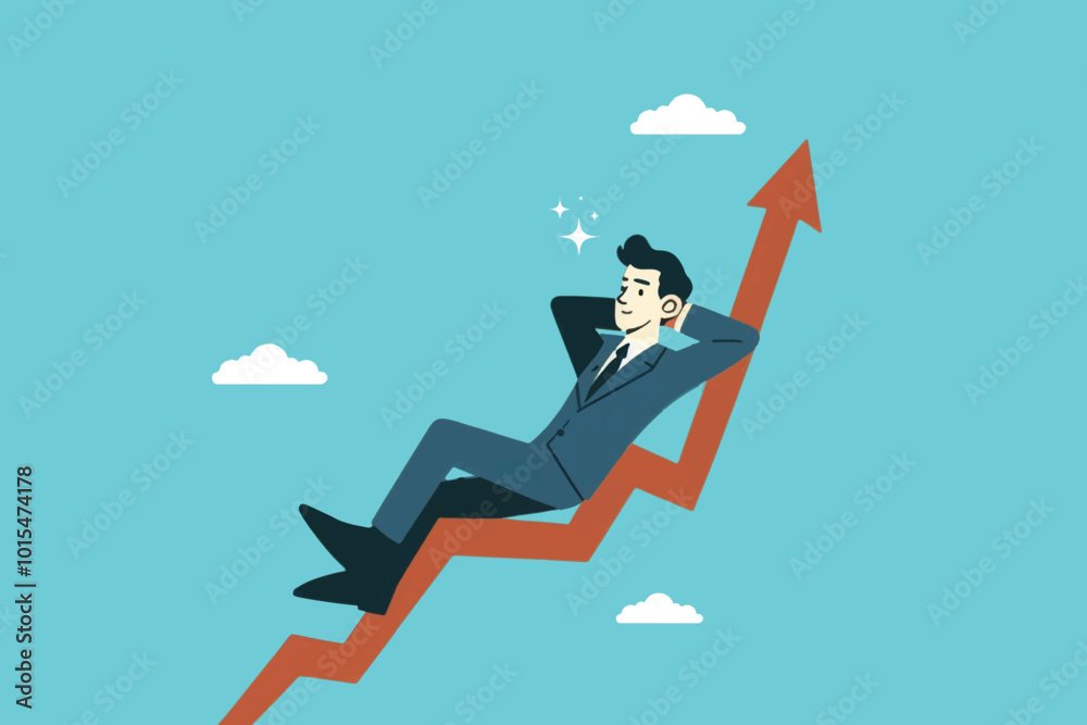 Wall mural businessman lying on a rising graph