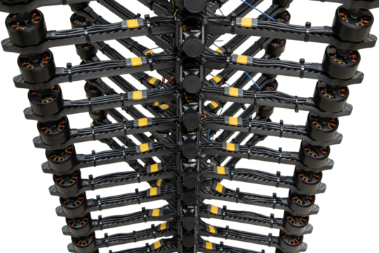 A stack of fpv body drones with four engines and frontal cameras. Each drone is equipped with flight controllers and electronic speed controllers for assembly.