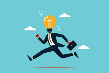 Smart businessman jumping happily with ideas