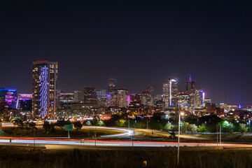 Downtown Denver, Colorado Skyscrapers Long Exposure at Night