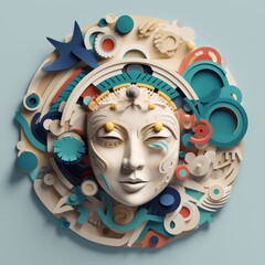 Abstract Paper Sculpture Art with Colorful Layers and Flowing Shapes