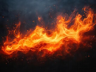 Fototapeta premium bright orange flames flickering against a stark black background, highlighting the intensity and warmth of fire, creating a dramatic and captivating visual