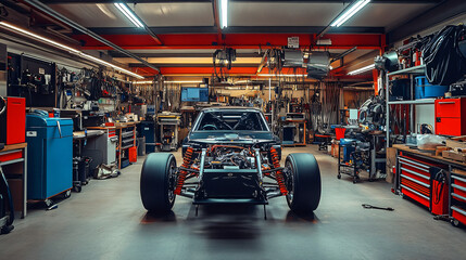 A workshop for creating high-performance aftermarket parts for racing cars.