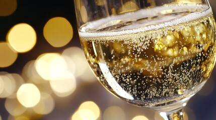 Elegant close-up of sparkling champagne glass symbolizing celebration and joy at parties events and holiday gatherings with effervescent bubbles