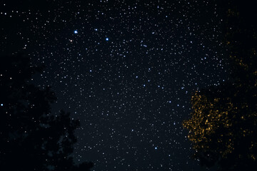  Night sky with sparkling stars on black background, peaceful starlit sky with cosmic view
