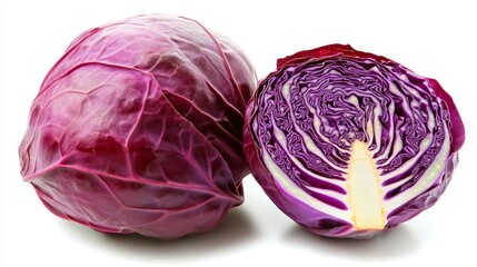 Vibrant red cabbage isolated on pristine white background showcasing fresh organic produce healthy eating natural nutrition and culinary versatility