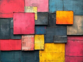 collage of colorful newspaper and magazine clippings forming an abstract backdrop, vibrant hues and textures creating a dynamic grunge background, perfect for artistic expression