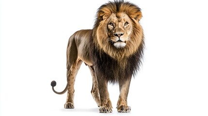Obraz premium A lion's portrait, isolated on a white canvas with a clip-on path to its right