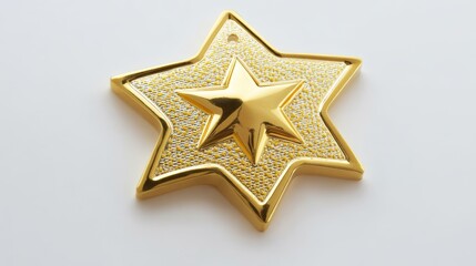 Obraz premium Elegant Gold Star Police Badge Isolated on White Background Symbolizing Law Enforcement Honor Service and Dedication to Public Safety and Justice