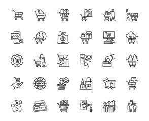 Simple set of trolley outline icon on white background, buy and sell super market concept, 48x48 pixel perfect editable stroke for website, mobile application, ux,ux design