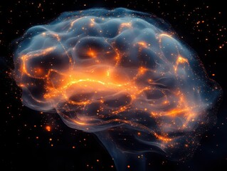 Obraz premium conceptual image portraying a brain formed by intricate networks of lights and lines, representing active neural pathways, showcasing the complexity and beauty of human cognition