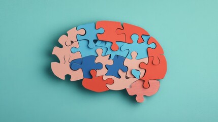 Colorful brain puzzle cutouts symbolizing autism awareness and memory challenges highlighting mental health and dementia support on World Mental Health Day