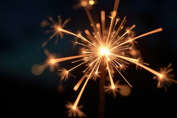 Naklejka premium The sparkler shines brightly in the foreground, with blurred lights softly fading behind it