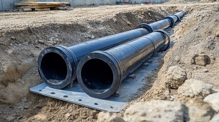 Installation of Durable Plastic Pipe for Efficient Wastewater Management in Construction Site Base Plate Enhancing Urban Infrastructure Sustainability