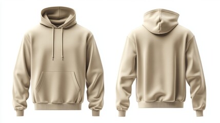 Beige hoodie mockup. Front and back hoodie template