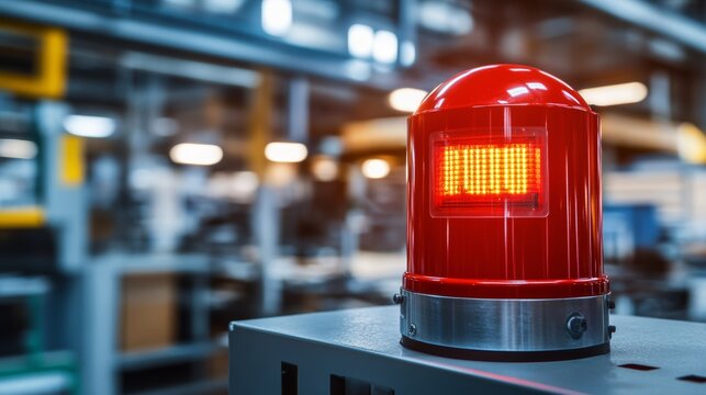 Vibrant Red Siren on Metal Cabinet for Workplace Safety Alert Signal for Hazard Awareness and Emergency Preparedness in Industrial Settings