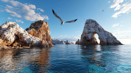 Fototapeta premium the beautiful high ocean wave photo on sunny day with the seagulls flying close to the wave of blue turquoise water