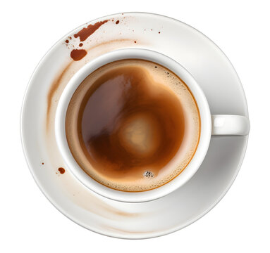 Kaffeetasse mit braunen Flecken auf Untertasse - Ki generiert