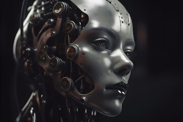 Futuristischer Roboter mit metallischem Gesicht und komplexer Mechanik - KI generiert