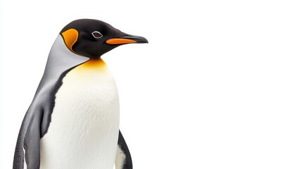 Naklejka premium Charming penguin portrait against a clean white background showcasing nature's beauty wildlife conservation and the elegance of aquatic life. Perfect for animal lovers