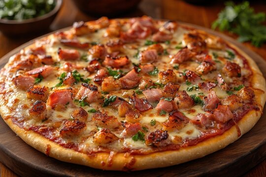pizza on a wooden background slices of cheese and mea