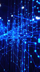 Obraz premium Digital Oasis: A Futuristic Blue Network Dreamscape Background - Portrait