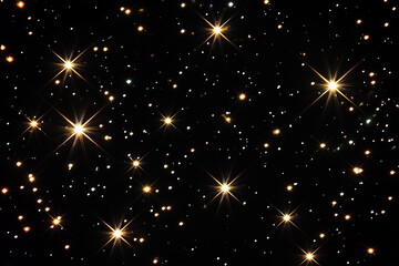 Obraz premium Night sky with sparkling stars on black background, peaceful starlit sky with cosmic view