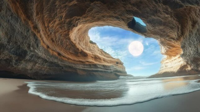 the combination of beaches and caves is very beautiful and amazing. seamless looping time-lapse virtual 4k video Animation Background.	
