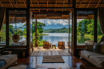A beautiful view of a lake with mountains in the background.,
