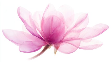Fototapeta premium Delicate watercolor pink magnolia flower with translucent petals on white background symbolizing beauty nature elegance and floral art