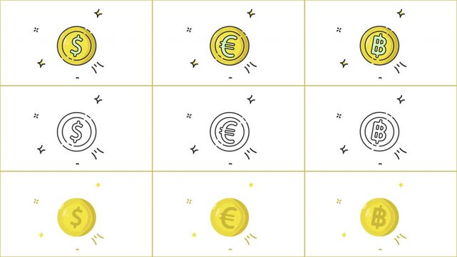 animated icon pack of money and currency motion graphic video template element design