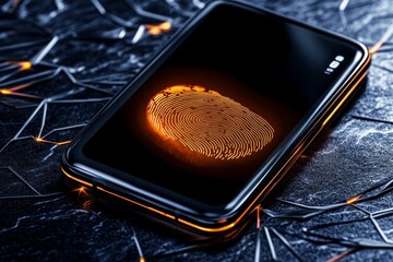 Close-up of a smartphone with a fingerprint scanner, symbolizing biometric security measures for protecting personal information
