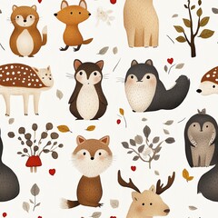 Naklejka premium Whimsical woodland creatures
