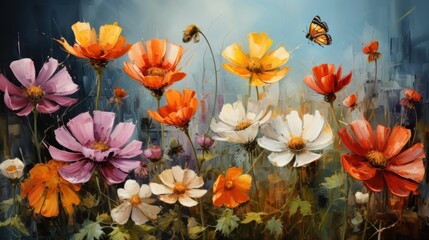 Vibrant Floral Painting with a Butterfly