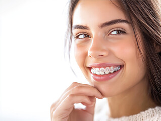Fototapeta premium the beautiful smile woman is on the dentist chair ready to have teeth cleaning Orthodontist 