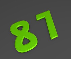 Green 3D volumetric figure or number on a gray background. Numbering.