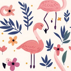 Naklejka premium Cute flamingos with flowers