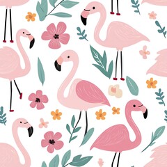 Cute flamingos with flowers