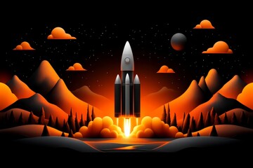 Minimalist depiction of a rocket launch, representing the major achievements in space exploration