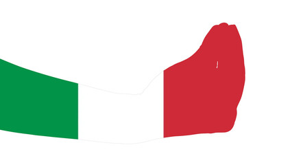 3d graphic representation of forearm and hand with Italian flag
