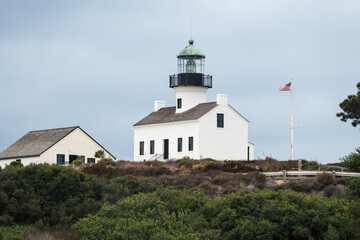 Historic lighthouse building at Cabrillo National Monument Park near San Diego California.  