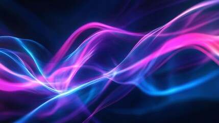 Abstract glowing lines in cool blues and purples, twisting and turning like light ribbons against a dark backdrop.